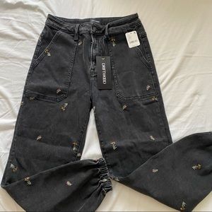Free People Driftwood Embroidered floral joggers